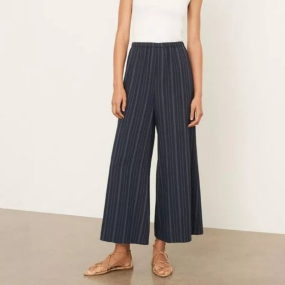 NWT Vince Navy Stripe Wide Leg Crop Pants Size Women's Small Retail $375